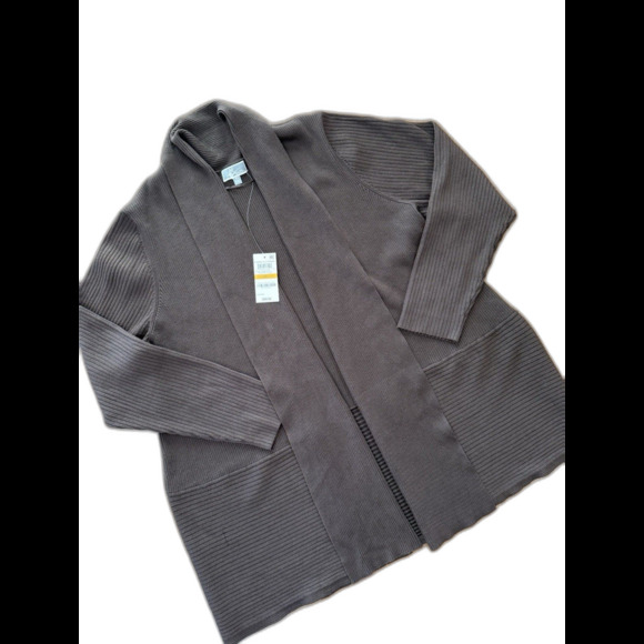 JM Collection Woman Ribbed Flyaway Cardigan Espresso Brown 3X Open Front NWT - Picture 6 of 10